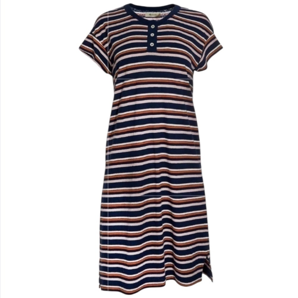 NWT Madewell Bengali Stripe Henley Oversized T-Shirt Dress Sz XXS